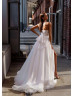 Strapless White Organza Slit Simple Wedding Dress